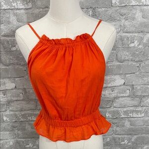 Gina Tricot Vibrant Orange Ruffle Hem Tank Top
